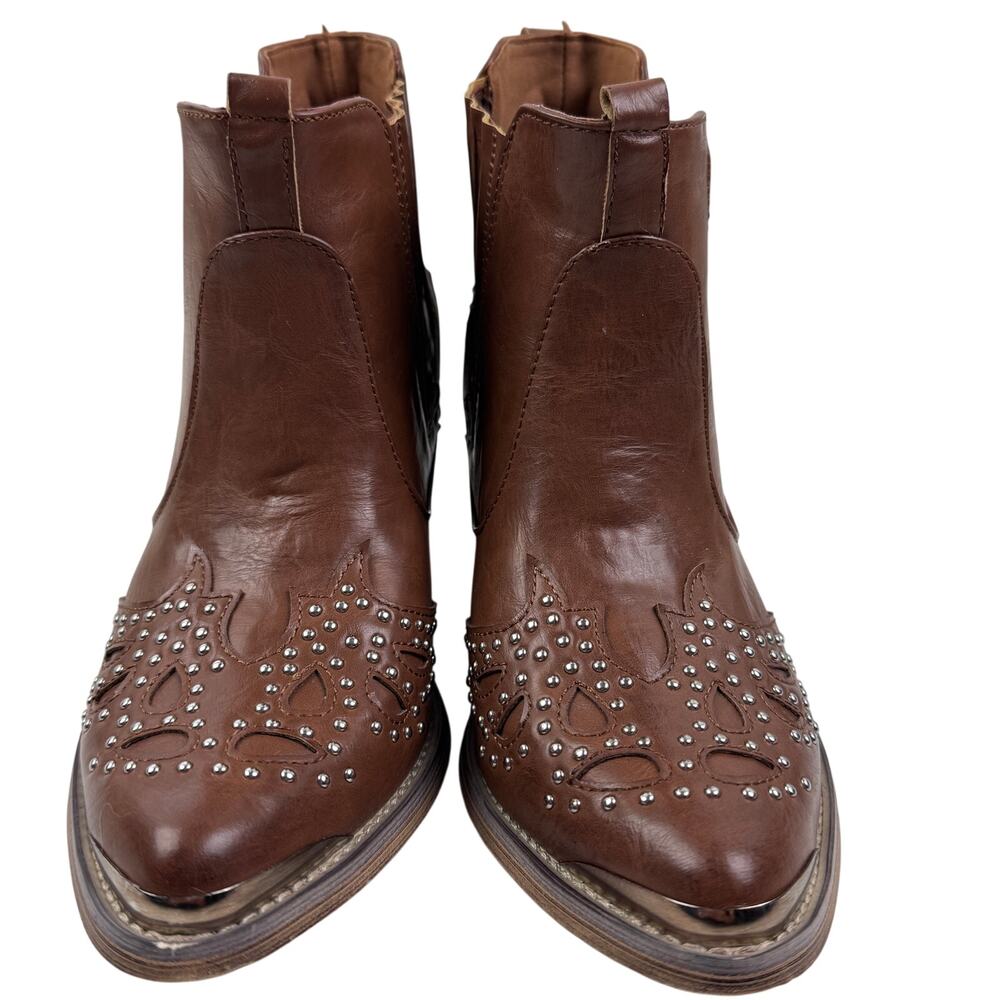 Yoki Western Southwestern Cowgirl Silver Studded Ankle Boots Women's Size 7
